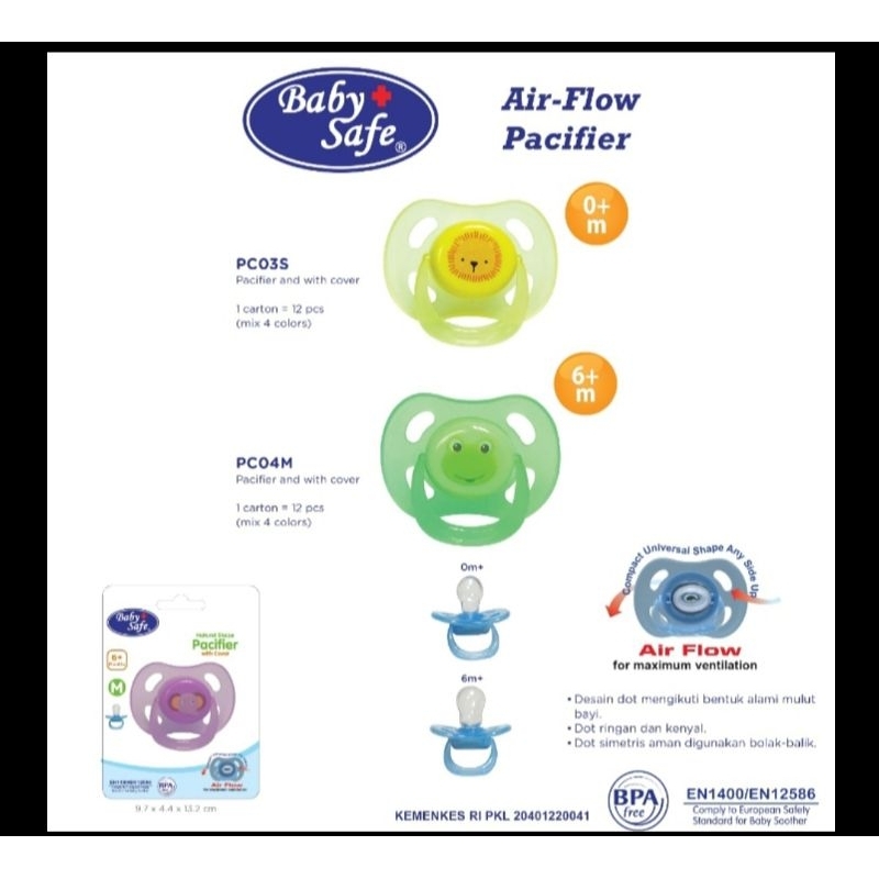 PC03S PC04M Baby Safe Single Air Flow Pacifier / Empeng Bayi Babysafe 0m 6m+