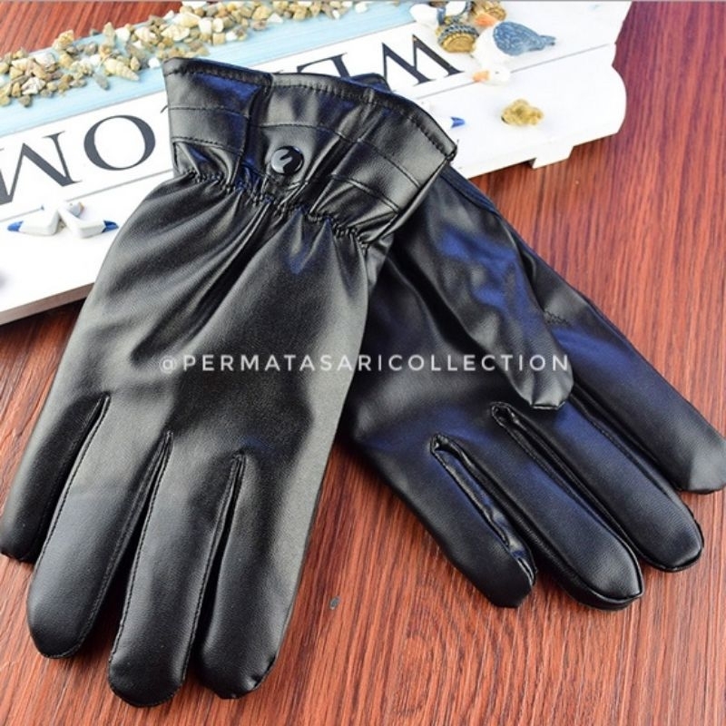 Sarung Tangan Motor Pria Wanita Waterproof Touchscreen Musim Dingin Winter Hitam Glove Kulit Imitasi Sintesmtis Anti Air