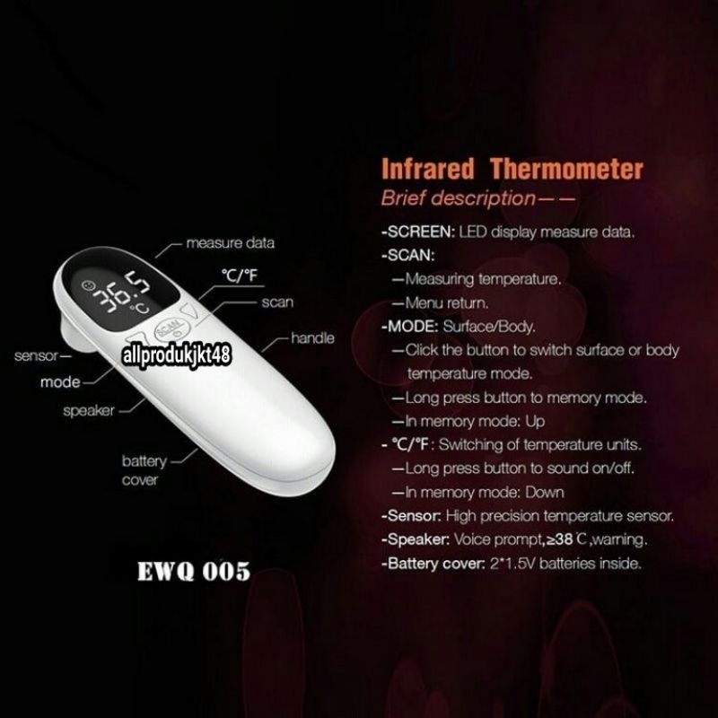 Termometer Infrared Non Contact Digital Suhu Badan Tubuh Thermometer Infrared