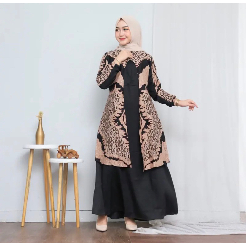 Gamis batik modern premium, Dress muslim, Gamis batik kombinasi