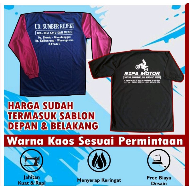 Kaos Promosi Usaha Toko/ Bangunan / Pertanian/ Acara/ Rombongan / Seragam