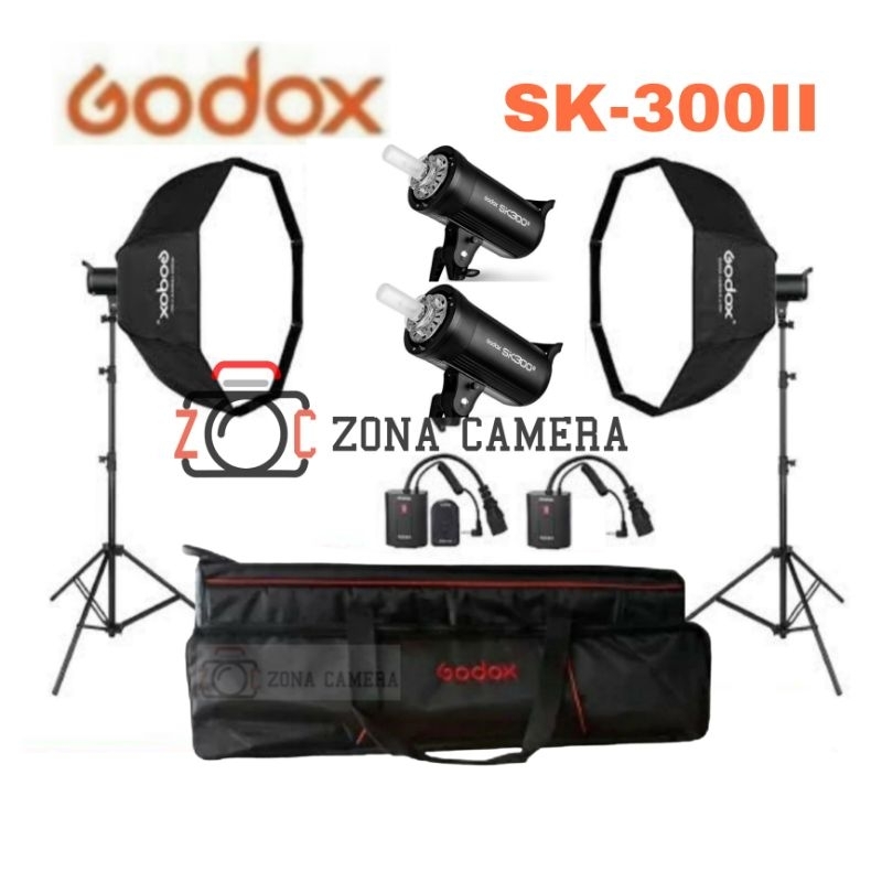 Paket Godox SK300II Lighting Studio SK300 II Lampu Flash Professional Blitz Foto Softbox Octa 60x90 