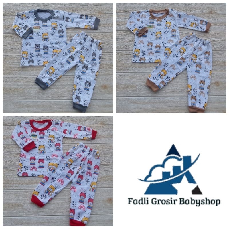 Setelan Baju Bayi Motif Karakter Bear Setelan Bayi Kancing Bahu Lengan Panjang Baju Celana Anak Usia 2-12 Bulan Terbaru