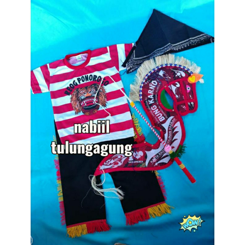 setelan kaos reog Ponorogo kuda lumping spon udeng segitiga cambuk