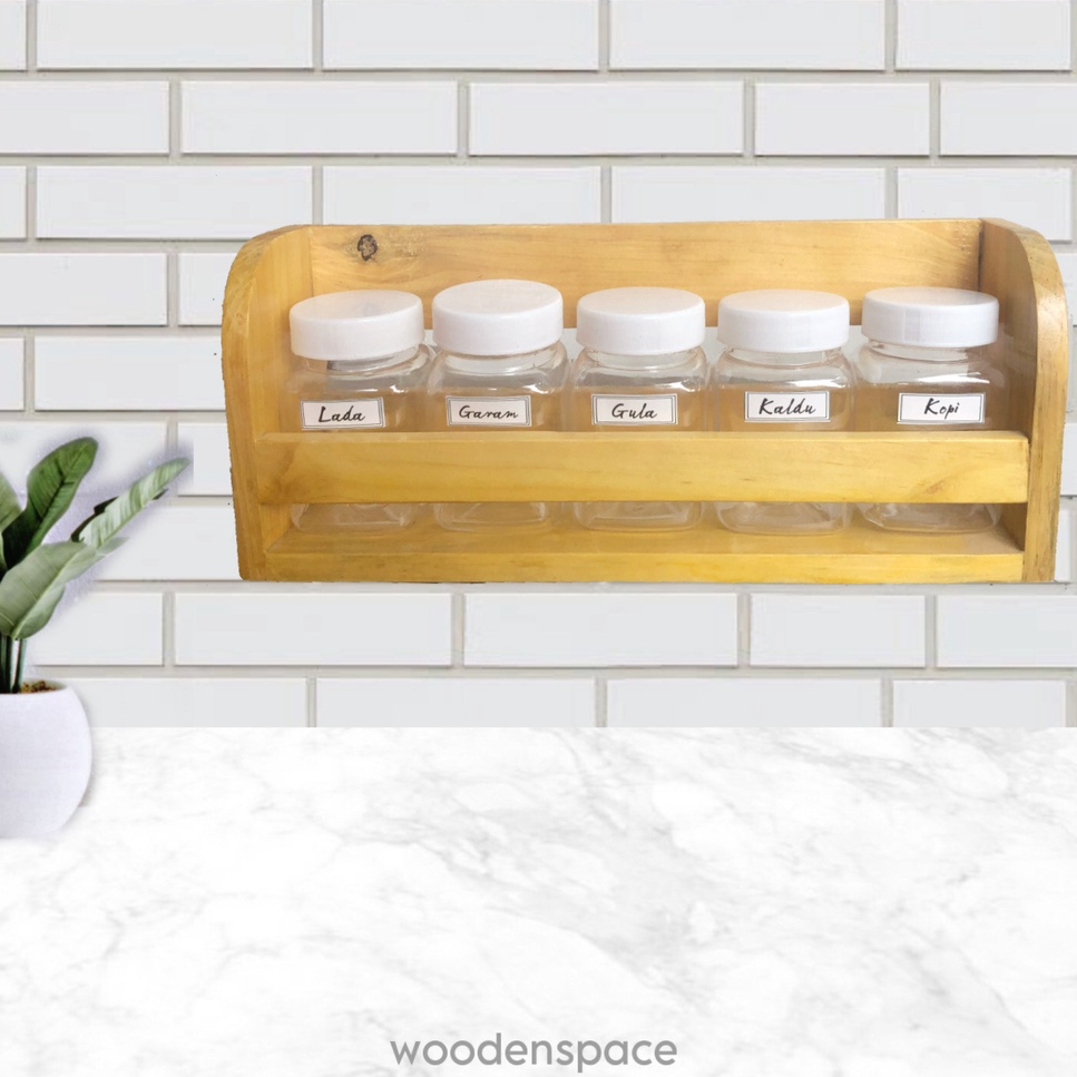 Rak Bumbu Dapur Kayu  FREE TOPLES 5pcs| Peralatan Dapur