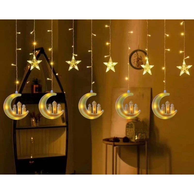 Lampu Tirai Idul Fitri / Lampu Lebaran Tirai Muslim / Lampu Hiasan Lebaran Hijriah / Lampu Idul Eid / Lampu LED Dekorasi