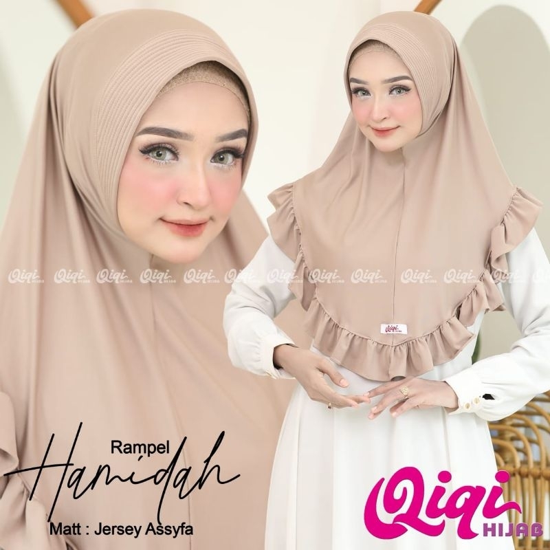 (Qiqi Hijab) HAMIDAH REMPEL •jilbab instan•hijab instan jersey premium•kerudung pet rempel