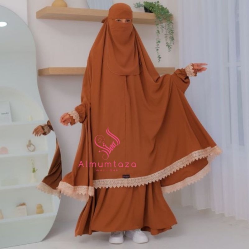 (khimar + rok) lu'lu set woolpeach luxury - Almumtaza Muslimah