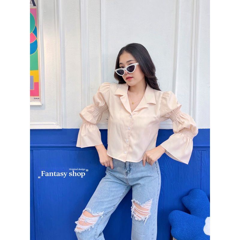 KEMEJA FANTASY SHOP MOTIF RUFFLE TRUMPET FASHION WANITA IMPORT BANGKOK CODE F 15