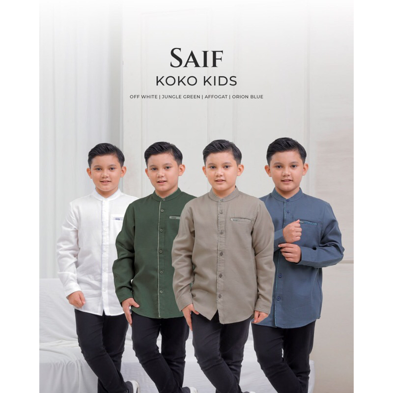 SAIF KOKO KIDS YASMEERA KEMKO SHIRT ANAK KEMEJA LENGAN PANJANG PUTIH WHITE HAJI UMROH KATUN