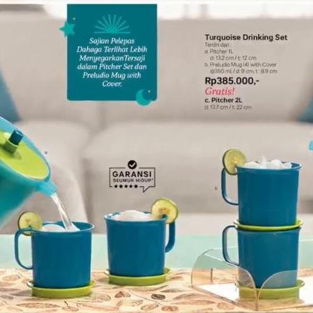 Tupperware Preludio Mug 4pcs Turquoise gelas bertutup