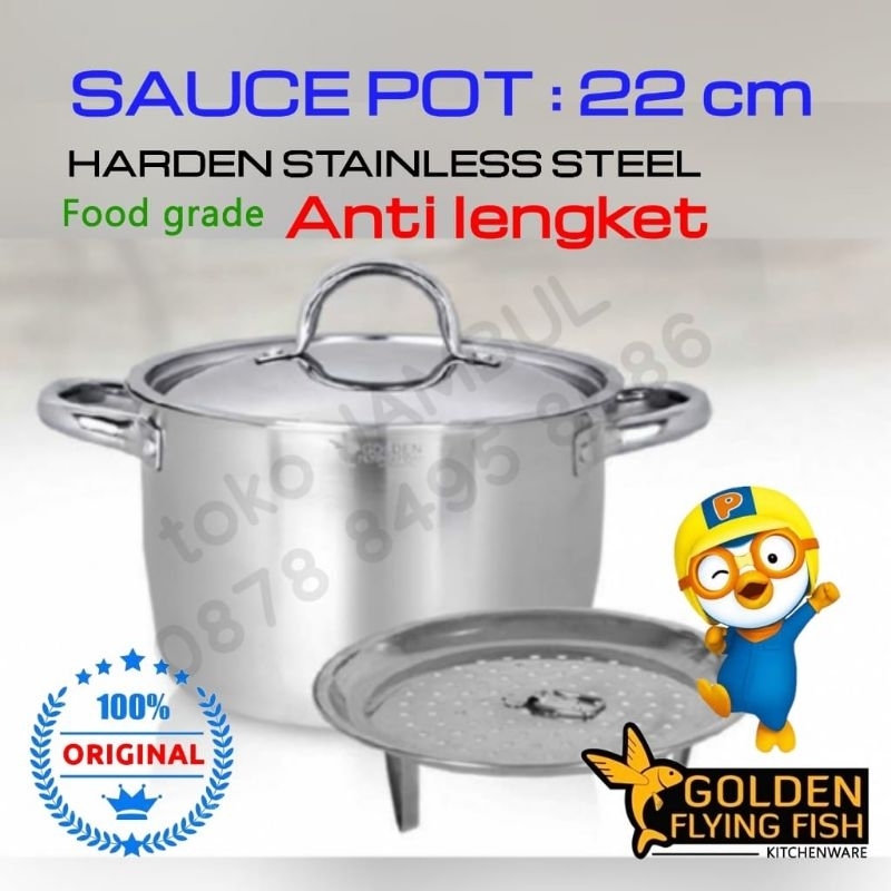 Panci Kukus 3 in 1 Sauce Pot 22 cm Golden Flying Fish