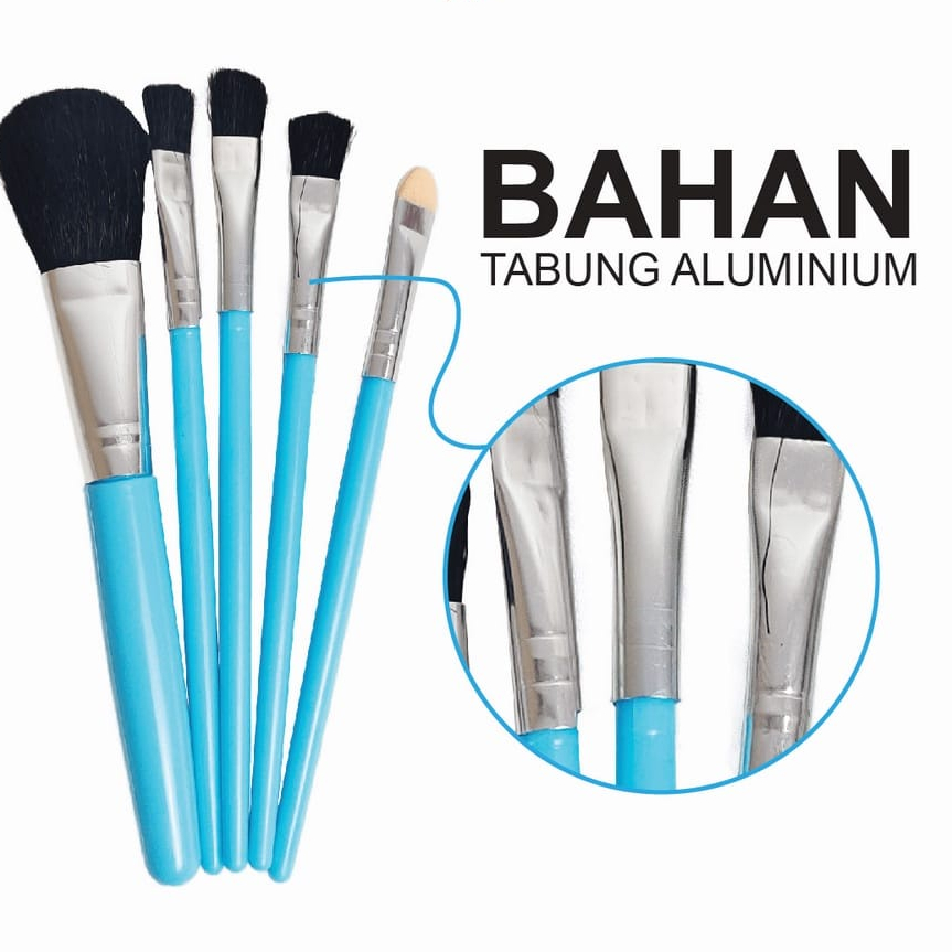 KUAS MAKE UP SET 5IN1 MINI TRAVEL TOOLS SET PAKET KUAS MAKE UP BLUSH ON MAKE UP