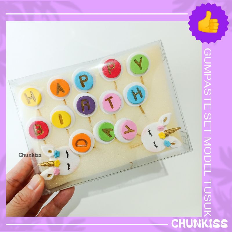 GUMPASTE SET - TUSUKAN HAPPY BIRTHDAY TEMA TAYO BATMAN SPIDERMAN CAPTAIN AMERIKA HELLO KITTY UNICORN RAINBOW FROZEN