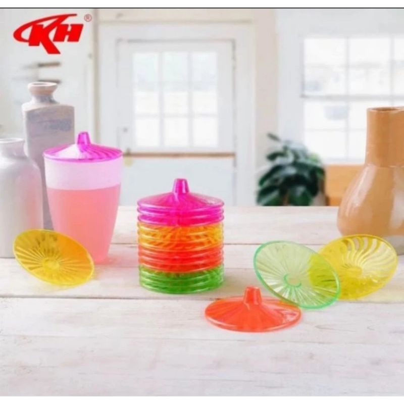 (12 pcs) Tutup Gelas Mika Bening Warna Premier KH