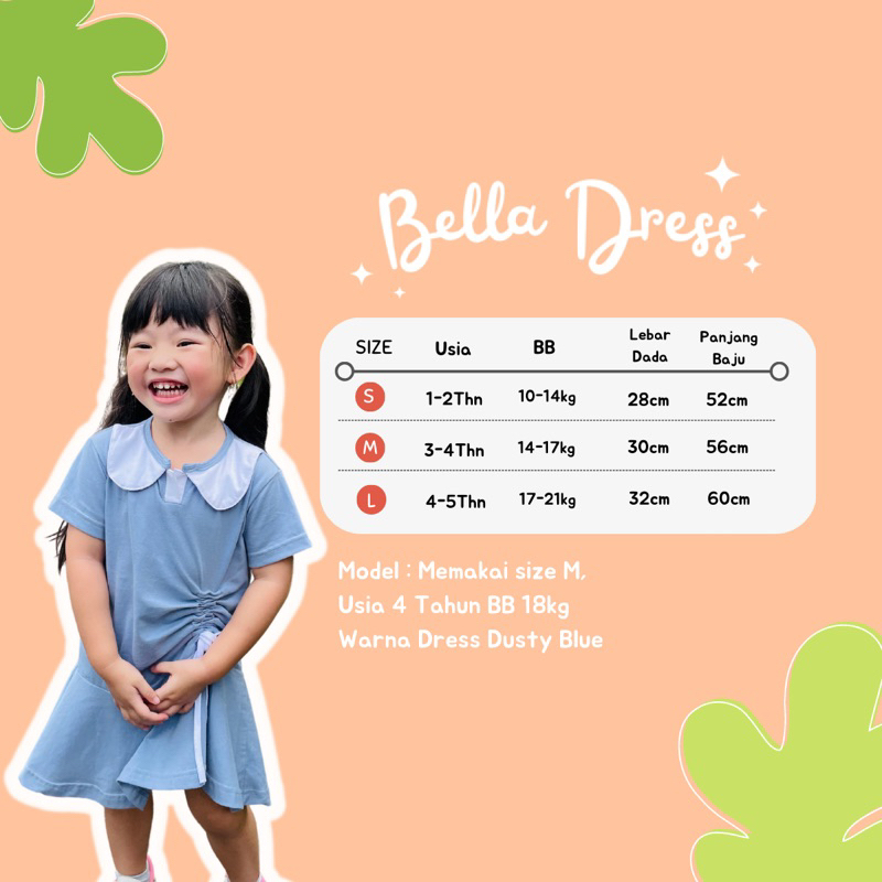 BELLA DRESS | DRESS ANAK PEREMPUAN 1-5 TAHUN LUCU VIRAL