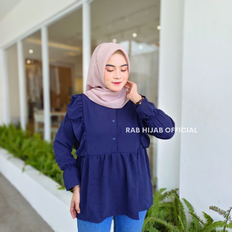 Enzi Blouse Atasan Kemeja Basic Polos Wanita Crinkle Airflow Premium