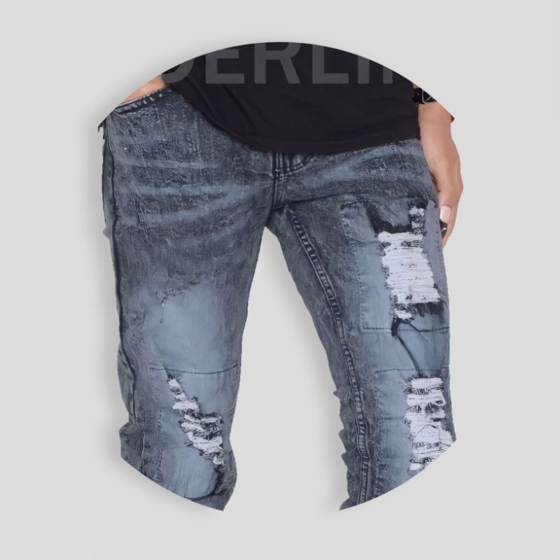 Celana Jeans Sobek Tidak Tembus Lutut pria Ripped robek panjang distro bikers model pensil slimfit cowok skinny stretch denim dewasa murah premium remaja standart