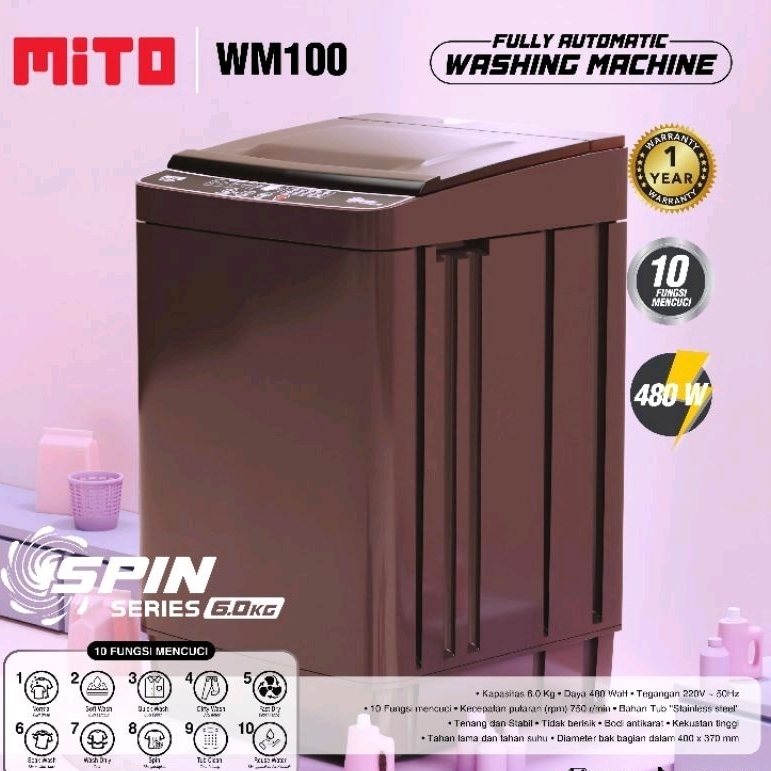 Mito Mesin Cuci WM 100 Spin Series 6 KG | Fully Automatic Washing Machine