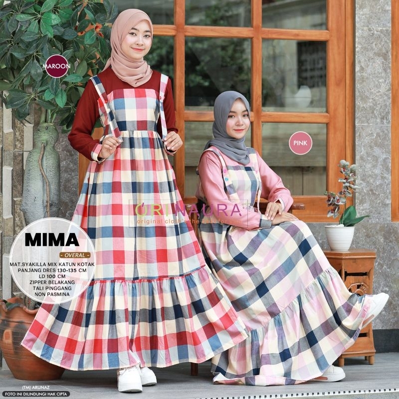 Rasya Dres Kotak-kotak Wanita Kombinasi Polos Motif Rampel Depan LD 104 cm Gamis Kondangan Wanita To