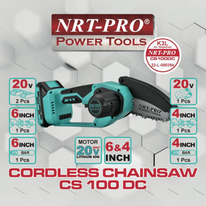 NRT Pro Mini chainsaw cordless 20V 6 & 4 inci - gergaji kayu chansaw mini 2 baterai - senso mini