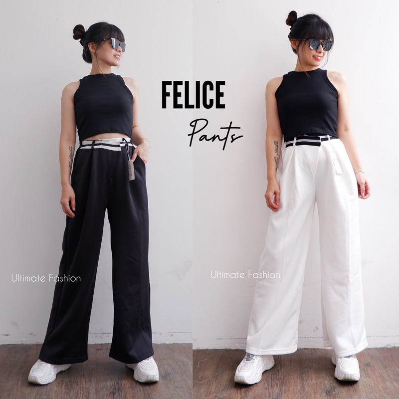 Felice Basic Cullote Pants Lissed Strap - Celana Kulot Wanita Scuba Import Premium Korea - Celana Panjang High Quality Korea Kekinian Terbaru  Rakku