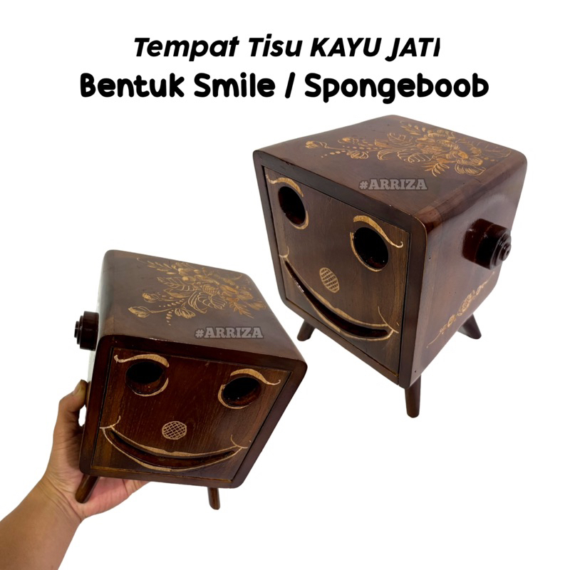 TEMPAT TISU / KOTAK TISSU /  KOTAK TISU / TEMPAT TISSU / TISSUE BOX KAYU JATI MODEL SMILE SPONGEBOOB