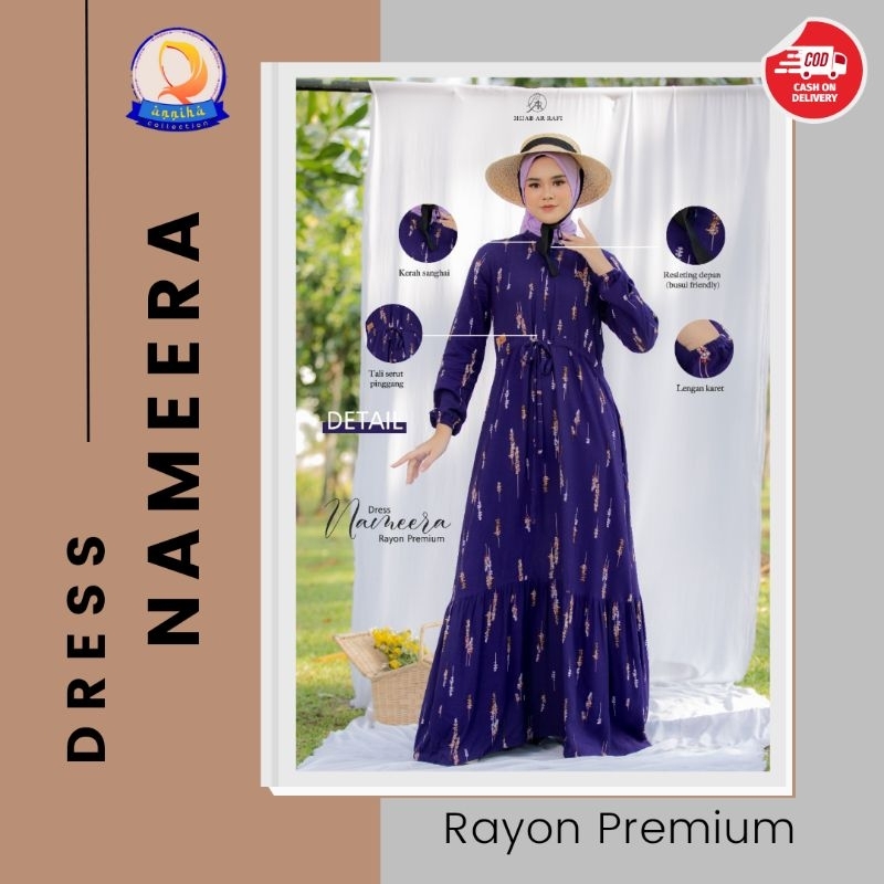 Terbaru √ Dress Nameera By Ar Rafi Hijab Baju Gamis Wanita Motif Kekinian Rayon Premium || Anniha Collection