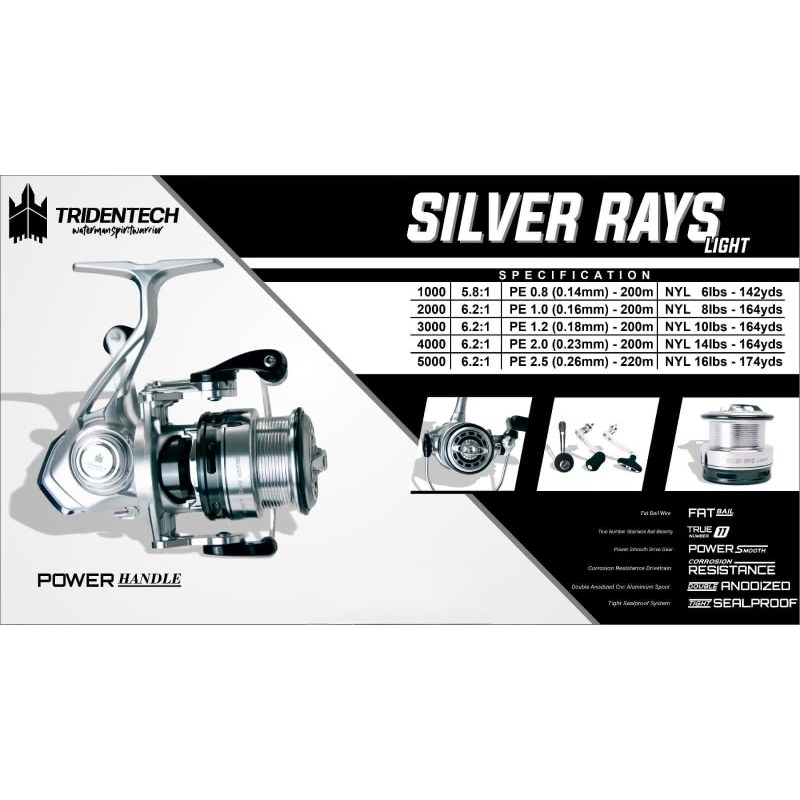 REEL SPINNING TRIDENTECH SILVER RAYS LIGHT 3000