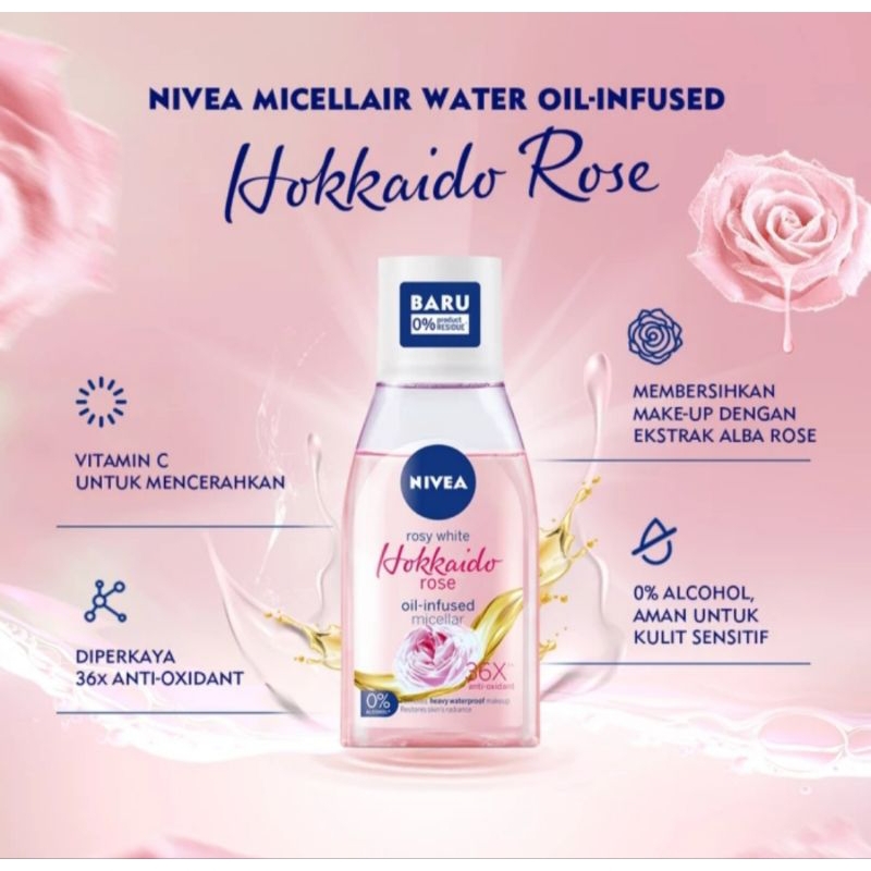 NIVEA MICELLAIR HOKKAIDO ROSE OIL INFUSED PEARL AND WHITE 125ML MICELLAR WATER HYDRATION