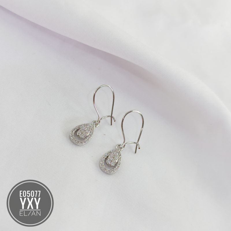 Anting yaxiya oval permata silver E05077
