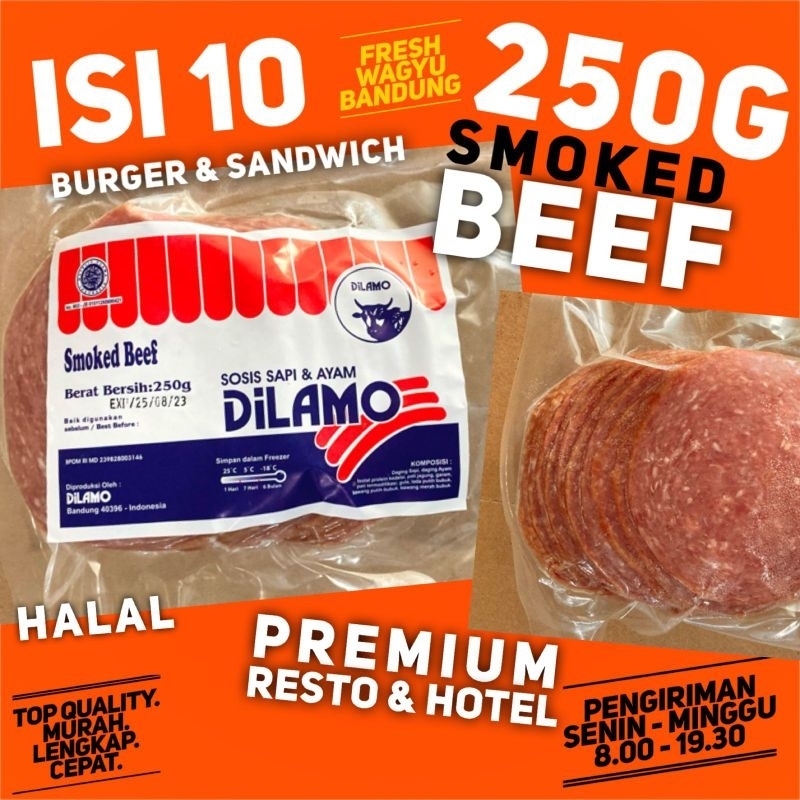 

DILAMO SMOKED BEEF DAGING ASAP SAPI SOSIS HALAL PREMIUM 250g