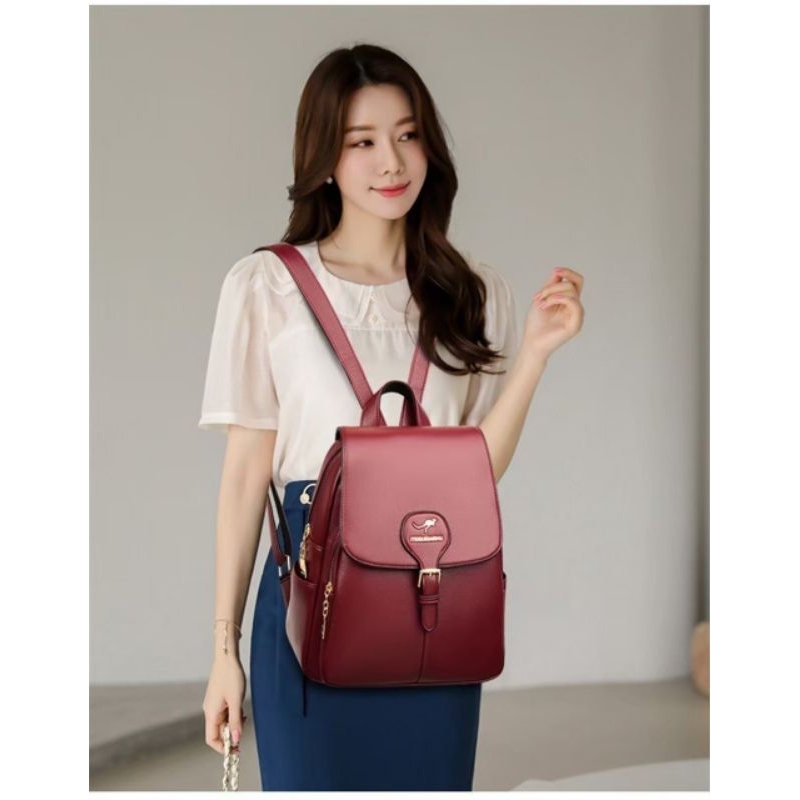 Tas Ransel Kulit Wanita Backpack - Tas Gendong Wanita/Tas Wanita Ransel Hitam Kulit Ritsleting Kecil