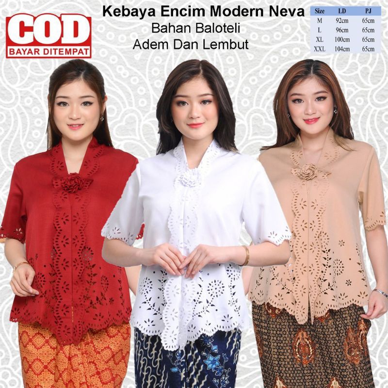 Atasan Kebaya Encim Modern Lengan Pendek Bahan Katun Neva Premium/Kebaya Wisuda/Kebaya Indonesia