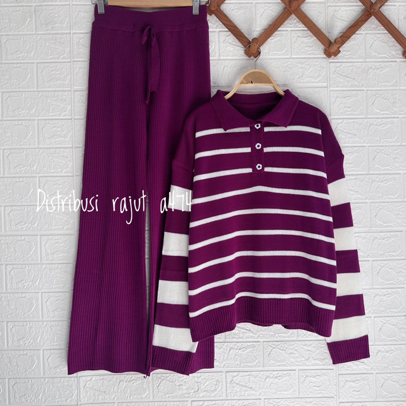 ONESET POLO SWEATER KEY KEY SETELAN CELANA KULOT DAN JOGER WANITA