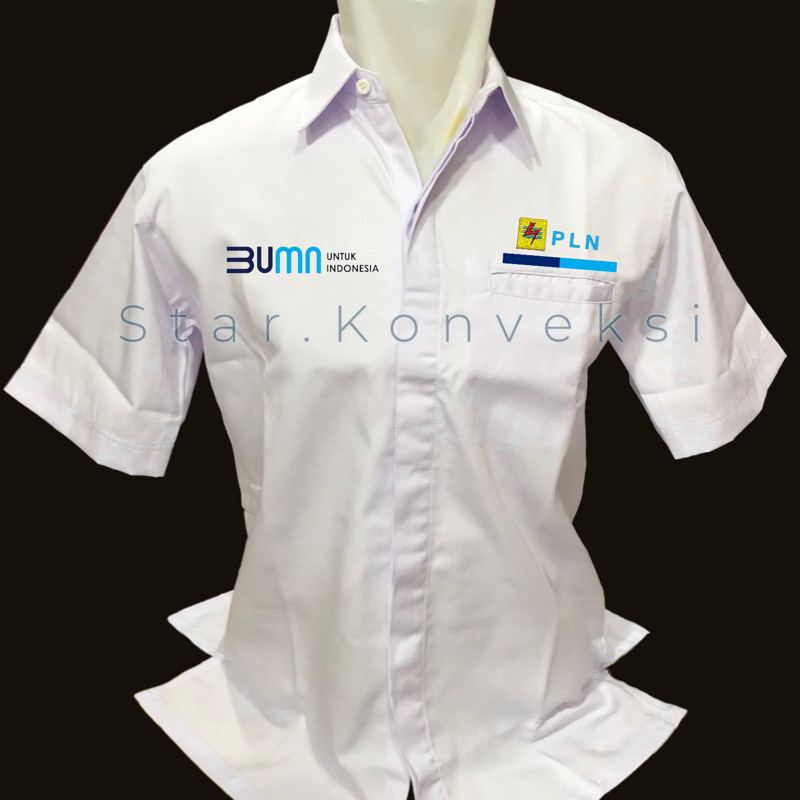 Seragam Kerja Kemeja PDH Baju PLN BUMN PLN Warna Putih Navy Biru Dongker Lengan Pendek Lengan Panjan