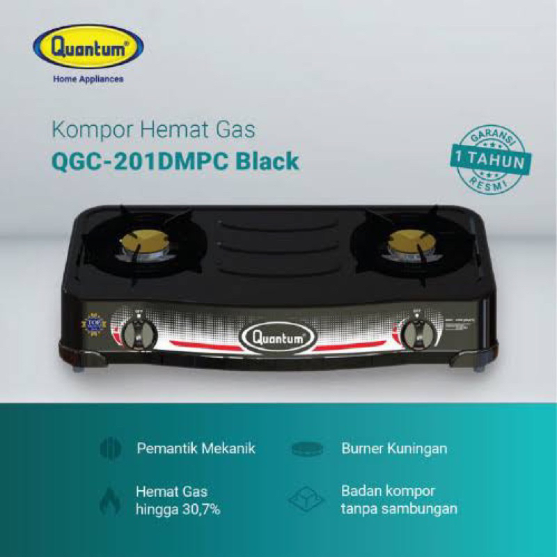 Kompor Gas Quantum QGC-201 Teflon / Kompor Gas 2 tungku Quantum DMP C Putih