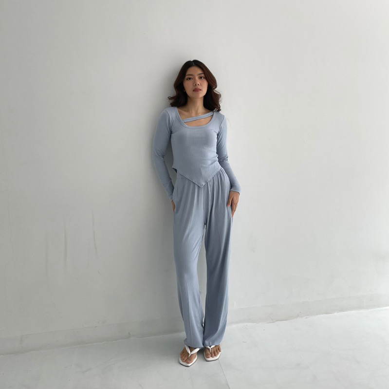 ROME SET | Setelan Wanita Ribbed Knit Set Lengan Panjang Celana Panjang Highwaist Highwaisted Pants