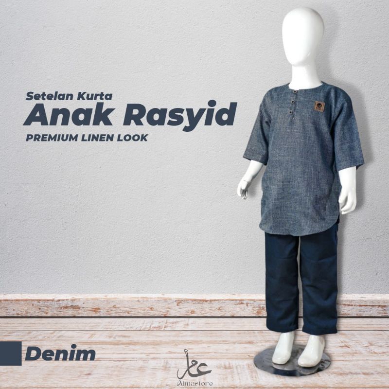 SETELAN KURTA RASYID ANAK, SETELAN KOKO ANAK BAHAN LINEN, BAJU MUSLIM ANAK PRIA BRAND LOKAL
