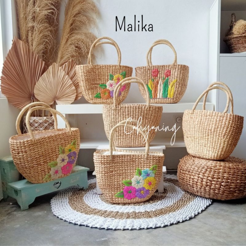 2. READY MALIKA BAG / Tas Enceng Polos dan Sulam / Tas Anyaman / Tas Jogja