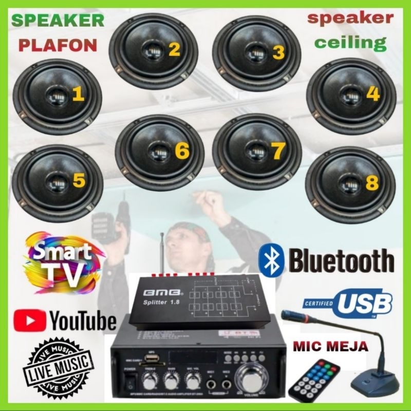 Paket Toa Speaker Plafon 3R 5 Inch 8 Titik Buat Cafe ,Klinik, Restoran