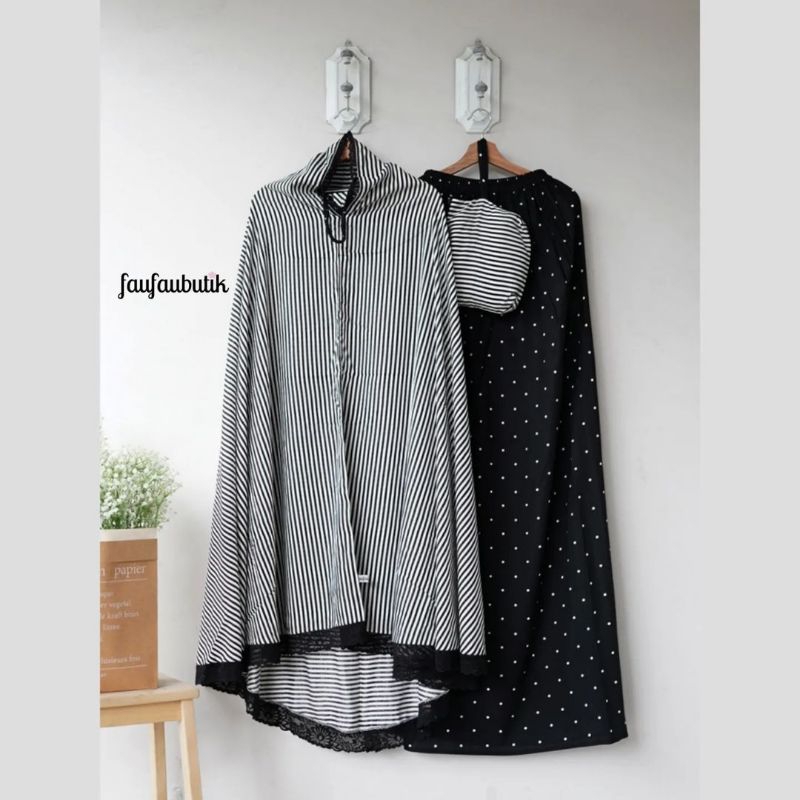 Mukena Rayon faufauHijab Selma Strips Rok Polka Hitam