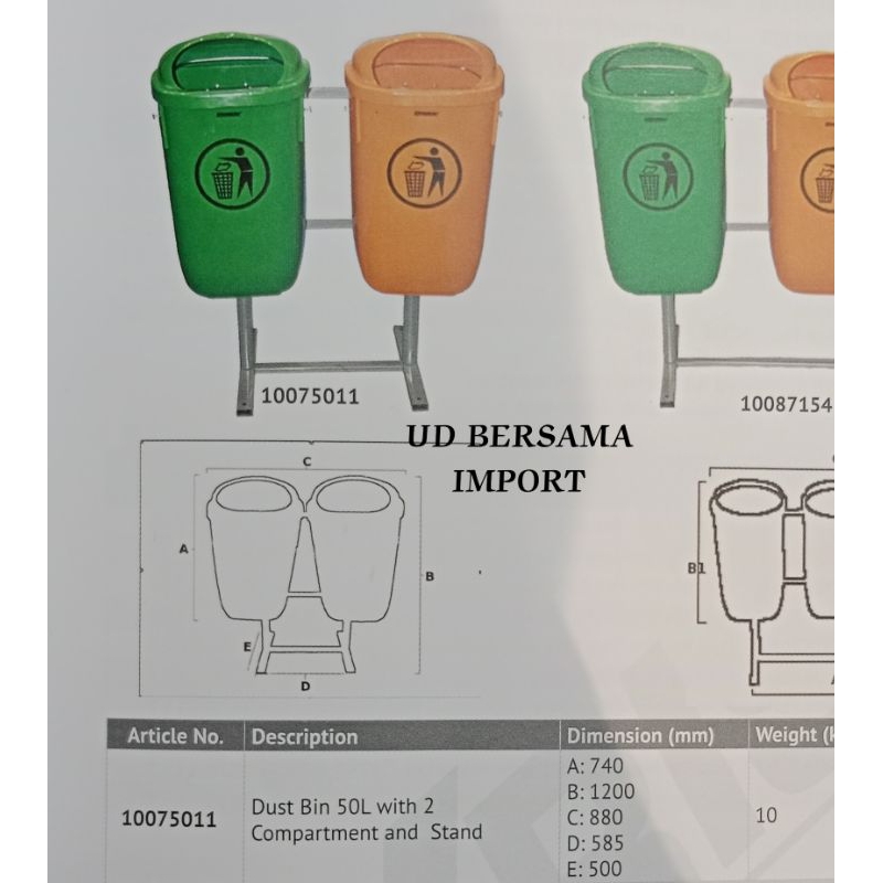 KRISBOW Tempat Sampah 2 Kompartemen 50L/Tempat Sampah Plastik Grn/Oran