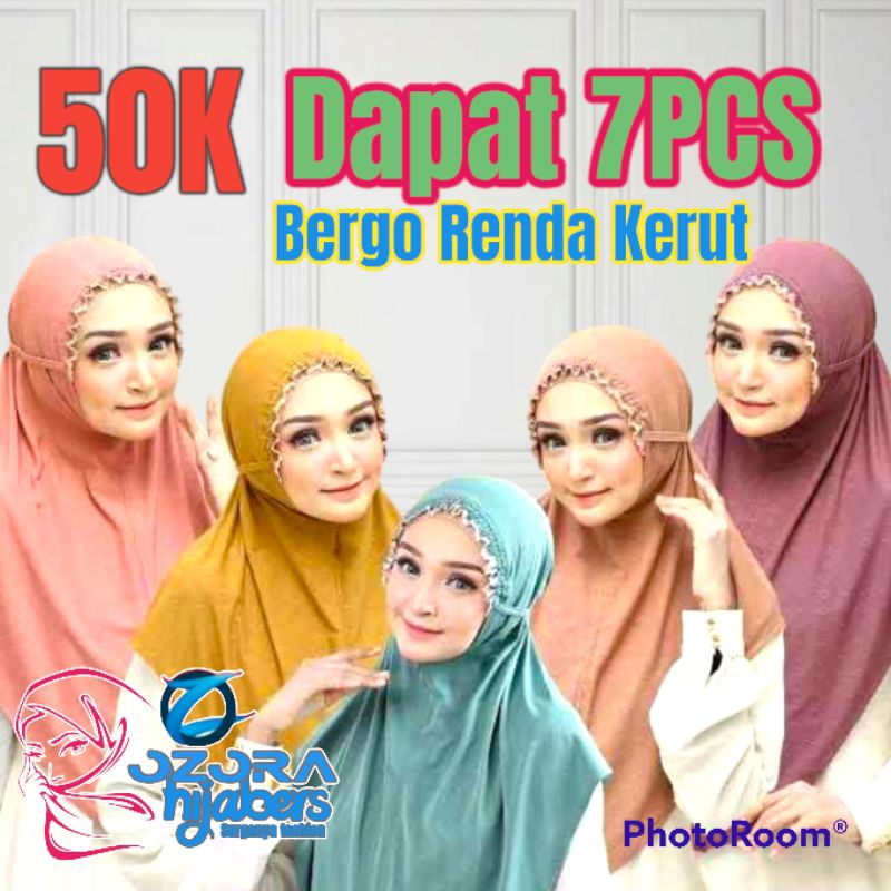 TERMURAH Bergo maryam kerut renda /Bergo kerut daisy jersey / bergo sally kerut renda