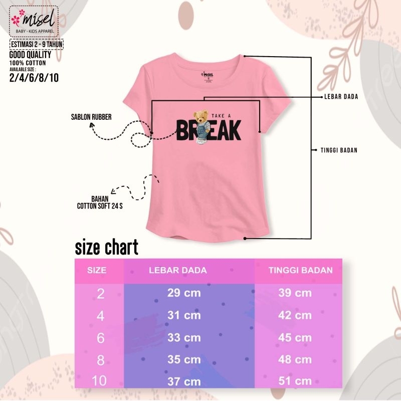 Pakaian Baju Atasan Kaos Anak Anak Perempuan Cewek Misel Kids usia 2 3 4 5 6 7 8 Tahun