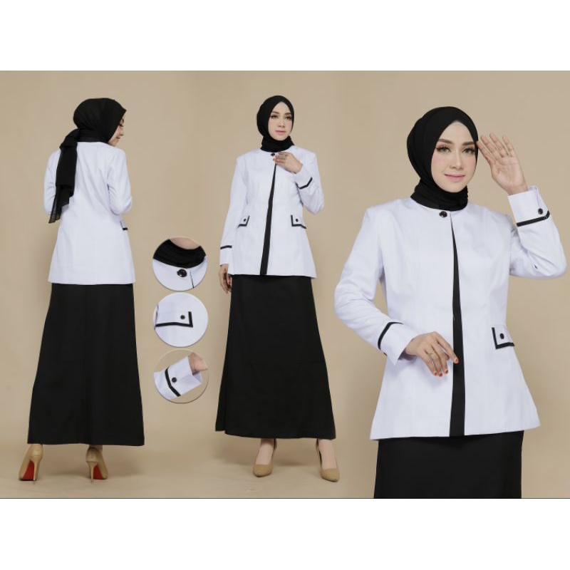 PUTIH LIST HITAM MIRING BAHAN KATUN FREE HIJAB