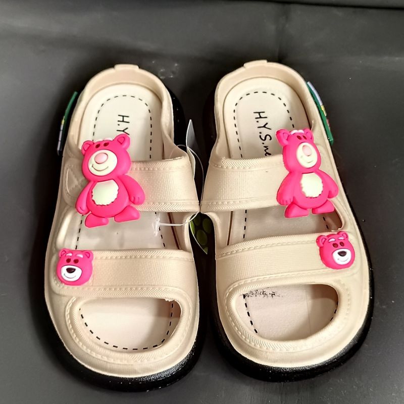 Sandal anak perempuan HYS Original Ban 2 size 24-29 Sandal import anak wanita Sendal trendy Selop doble ban Cute motif Lotso bear