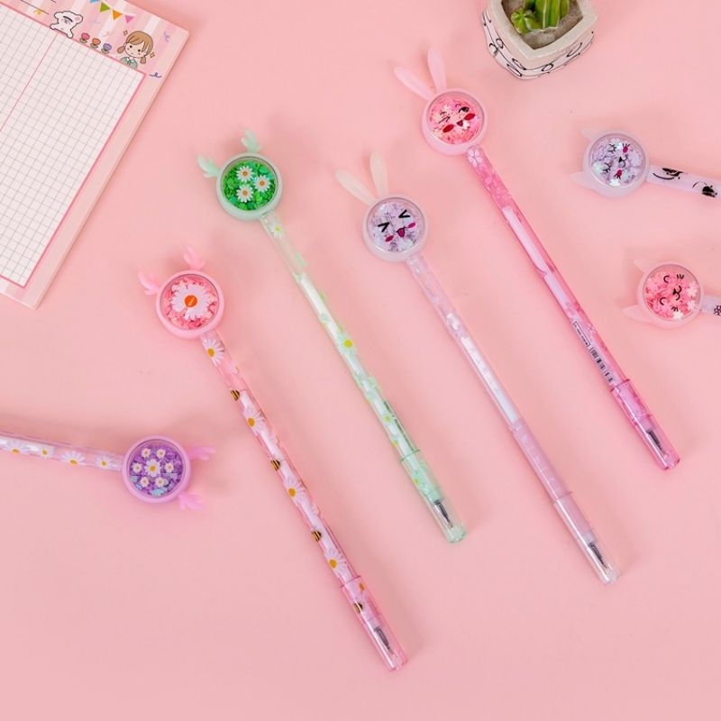 FERENHONGXIA PENA TELINGA KELINCI / BOLPEN GEL MOTIF KARAKTER LUCU