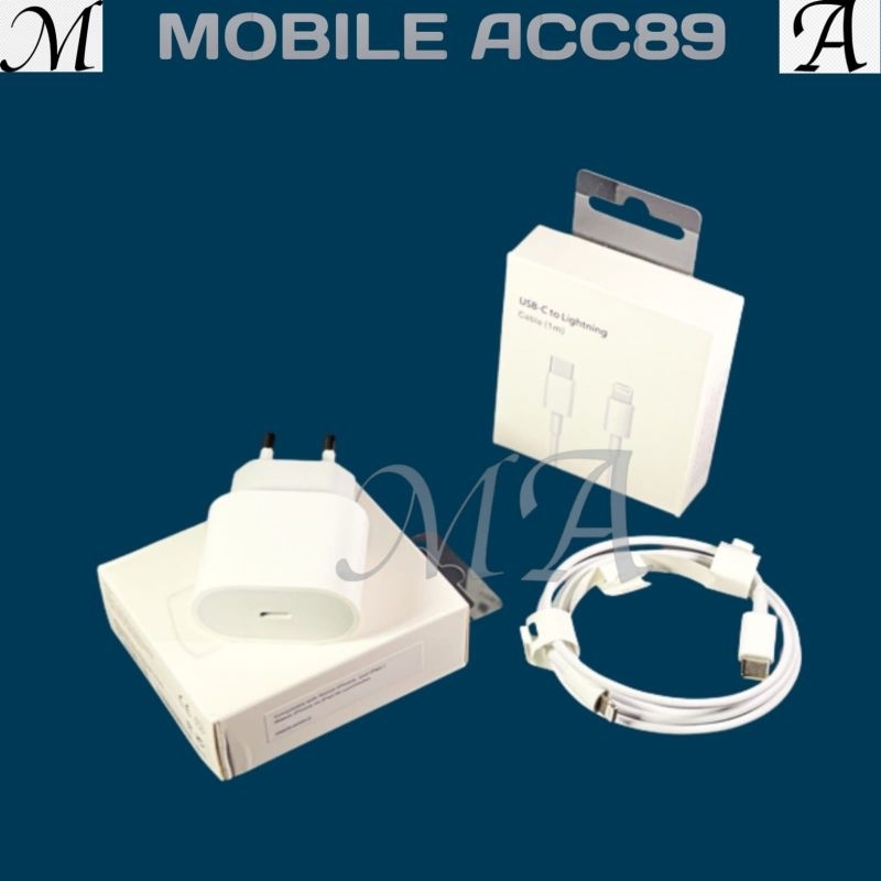 Charger Iphone Paket Adaptor Charger IP Fast Charging 1Meter &amp; USB -C power Adapter 20Watt