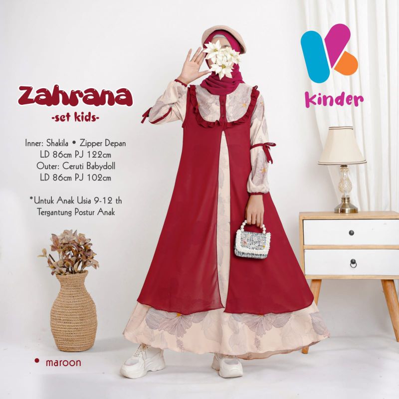 Zahrana Maxy Kids Terbaru Gamis Set Outer Shakilla Terbaru Gamis Anak Perempuan Usia 9 - 12 Tahun